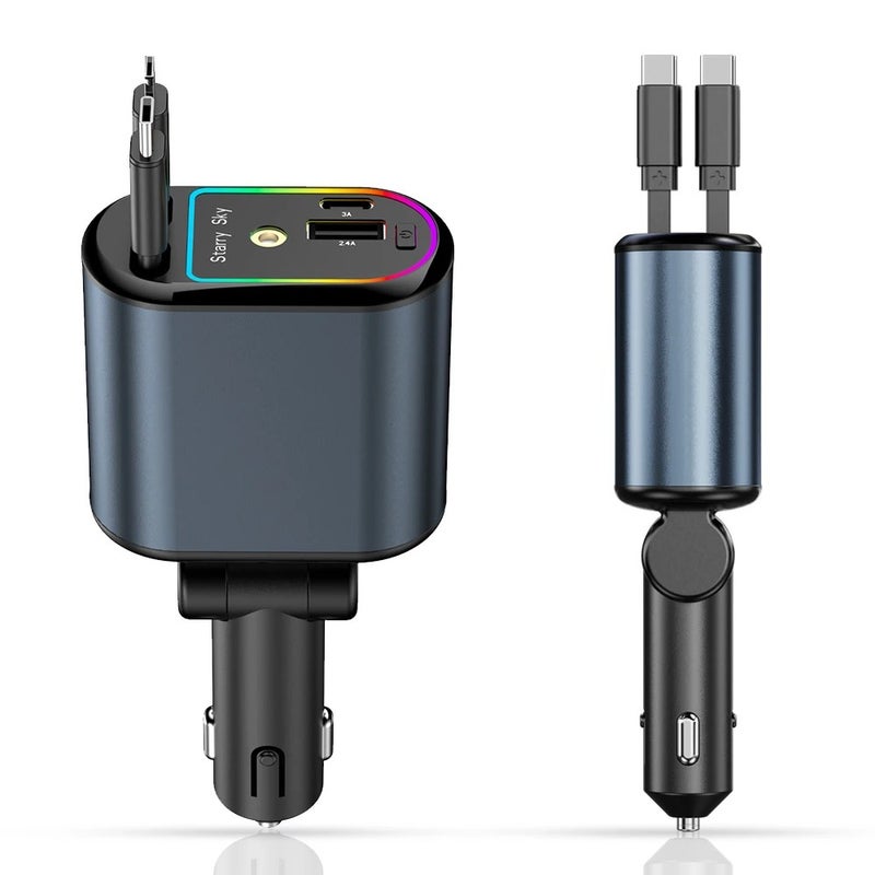 Bluejw C9 LED Display Retractable 4-in-1 Car Charger: Fast Charging, Ambient Light, Automobile Adapter for Type-C & More - Image 3